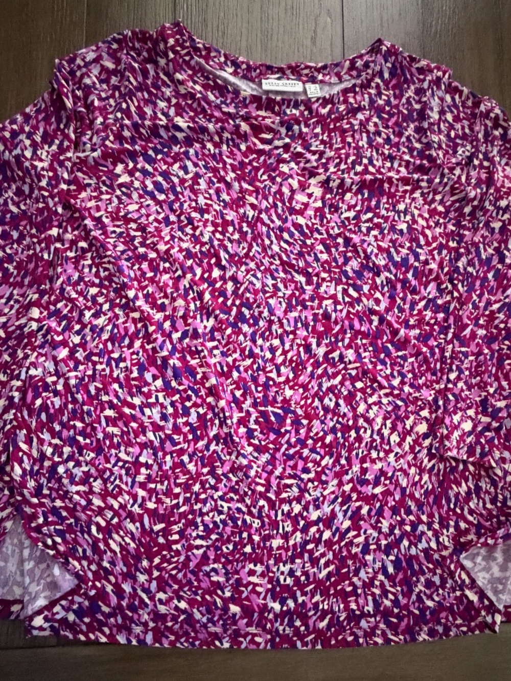 Susan Graver Modern Essentials 1X Abstract Print 3/4 Sleeve Tunic Top